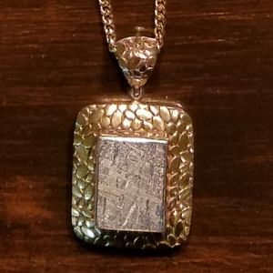 GIBEON METEORITE Gold Foil Pendant Square